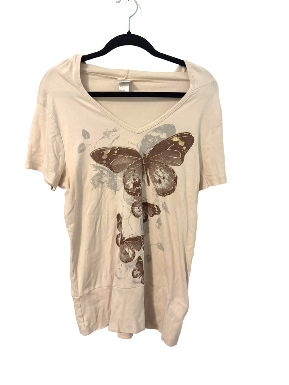 Women's Cream Butterfly Graphic V-Neck Top